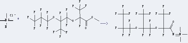 Propanoic acid,2,3,3,3-tetrafluoro-2-[1,1,2,3,3,3-hexafluoro-2-(1,1,2,2,3,3,3-heptafluoropropoxy)propoxy]-,methyl ester can be used to produce Trimethylamine(perfluoro-2,5-dimethyl-3,6-dioxanonanoyl)imide with N,N,N-trimethyl-hydrazinium; chloride.